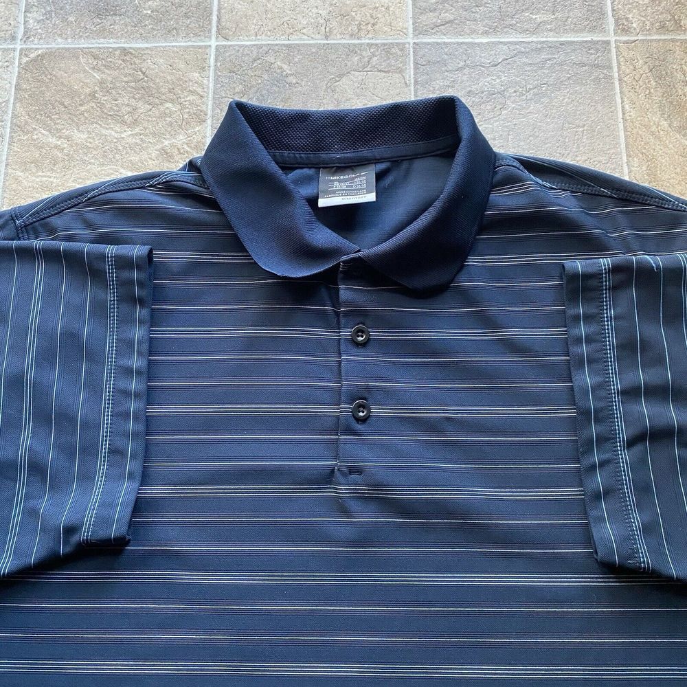 Nike Golf Tour Performance Fit Dry‎ Polo Shirt Mens XLarge Blue Striped Swoosh